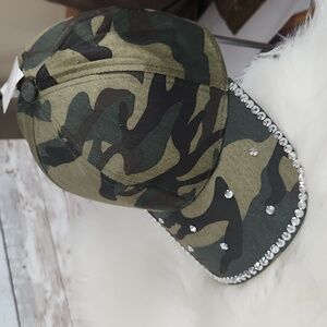 Fashion Cap, Women's camo cap with clear stones. Super Cute!!! Adjustable strap